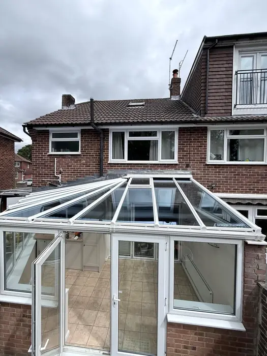 Completed conservatory with white glazed roof fitted by Team Frames